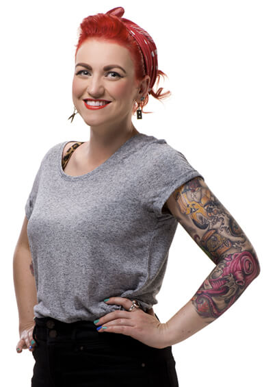 photo of smiling girl with hands on hips